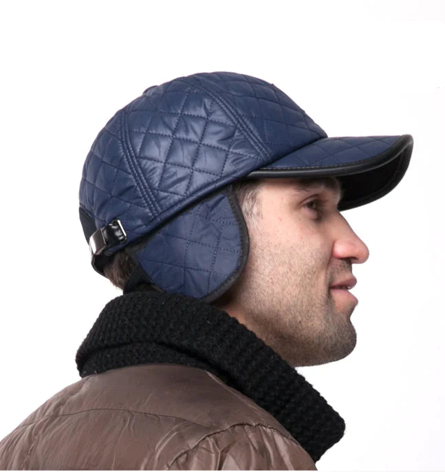 Men's Winter Leather Baseball Cap with Ear Flaps
