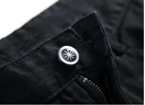 Men's Slim Fit Black Nail Straight Tube Jeans