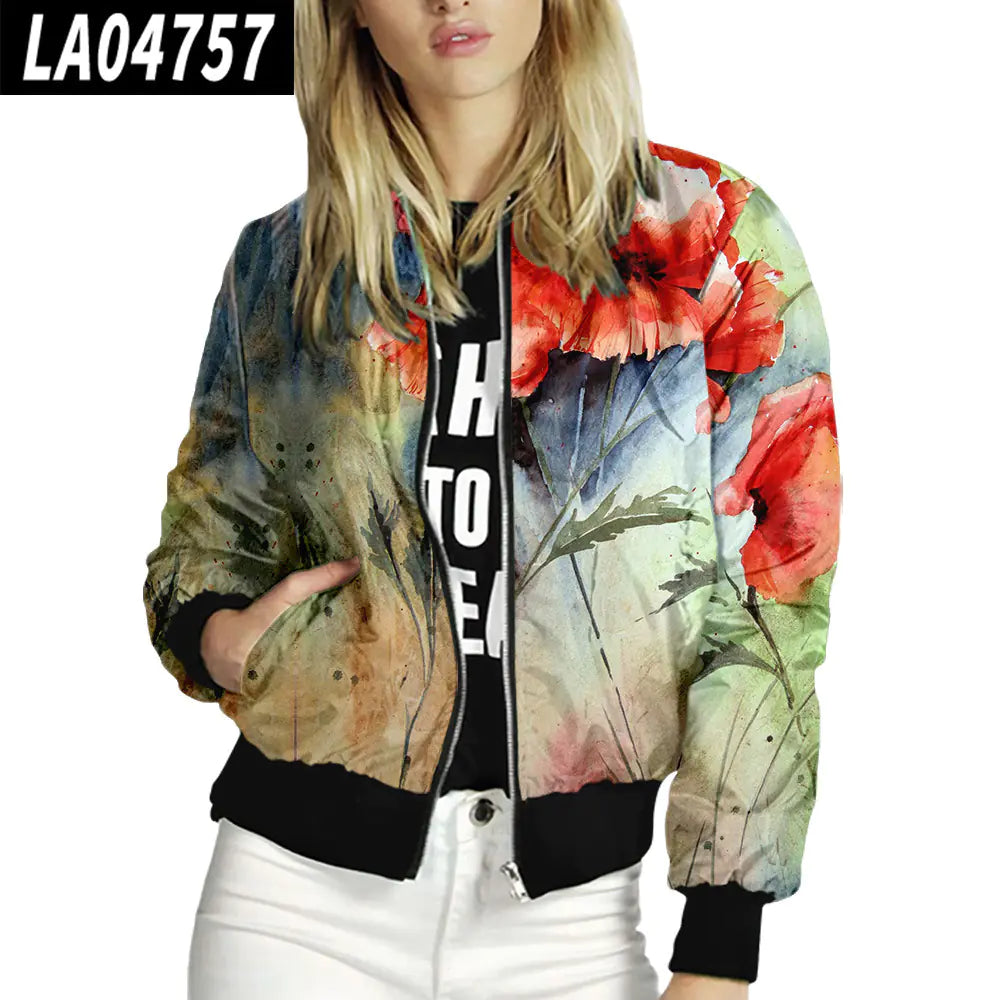 Women's Floral Pattern Stand-Up Collar Baseball Uniform