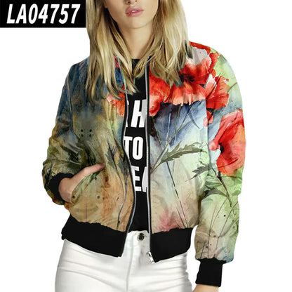 Women's Floral Pattern Stand-Up Collar Baseball Uniform