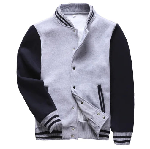 Men's Thick Baseball Jacket with Stand Collar