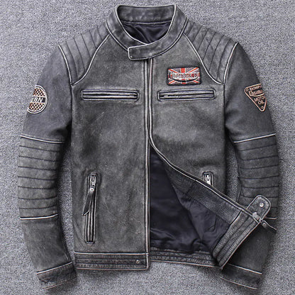 Men's Genuine Leather Motorcycle Jacket - Slim Fit Design