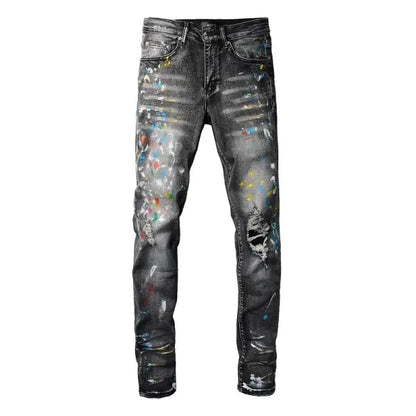 Chic Distressed Ink-Print Jeans