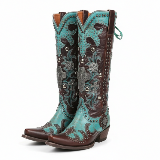 Stylish Embroidered Women's Mid-Calf Boots