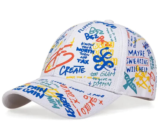Urban Graffiti Print Baseball Cap - Black & White