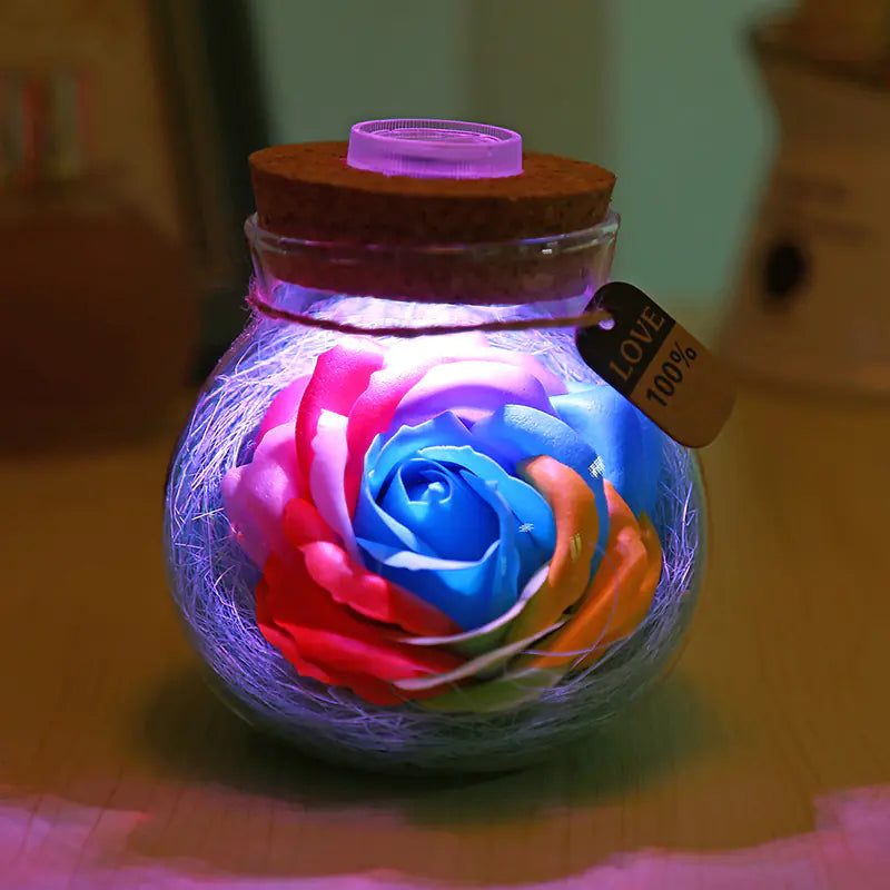 Creative Lucky Star Glass Bottle Soap Flower Night Light