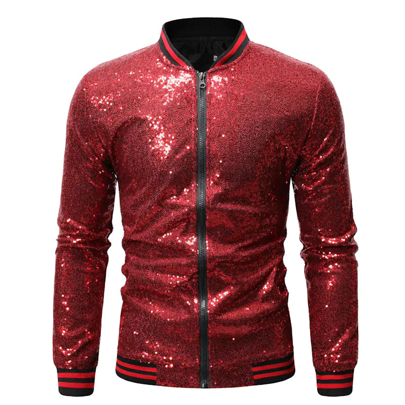 Glittery Stand Collar Baseball Jacket