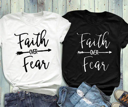 Unisex Faith Over Fear Cotton Couple T-Shirt