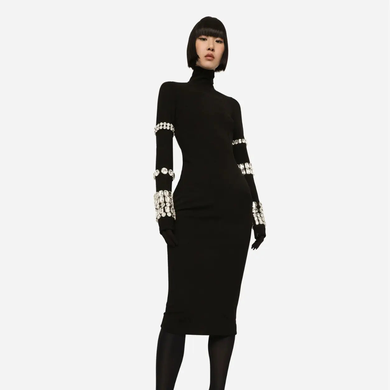 Black Mid-length High Neck Bandage Dress