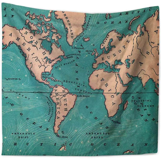 Global Map Print Tapestry