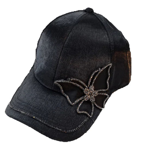 Women's Baseball Cap with Rhinestone Butterfly Embroidery