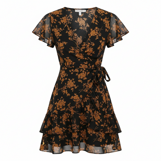 Women's Floral V-Neck Tie-Waist Dress