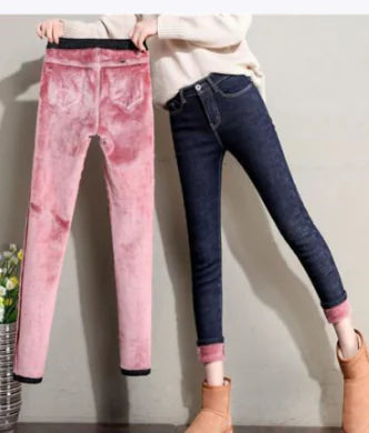 Women's Black Warm Cotton Slim Fit Pants