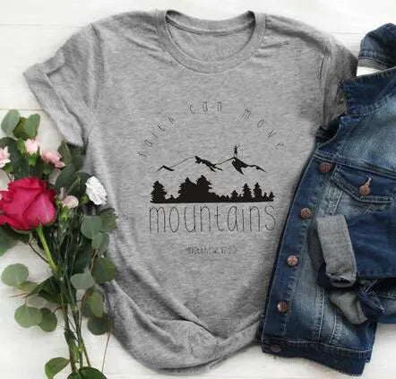 Unisex Cotton Summer Tees with Faith & Mountains