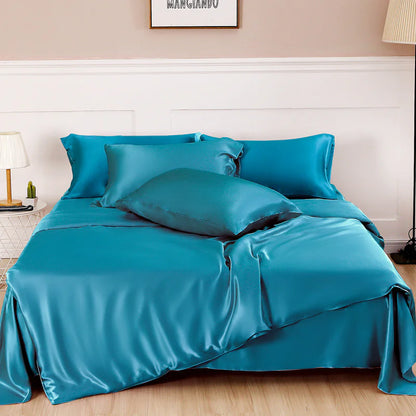 Solid Color Nordic Silk Bedding Set