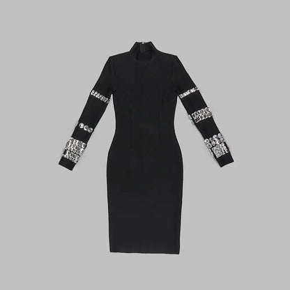Black Mid-length High Neck Bandage Dress