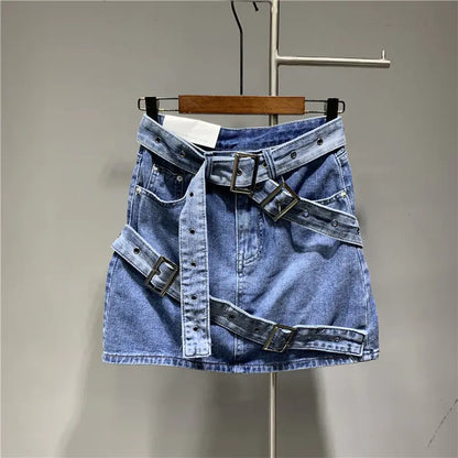 Design Denim Skirt with Straps