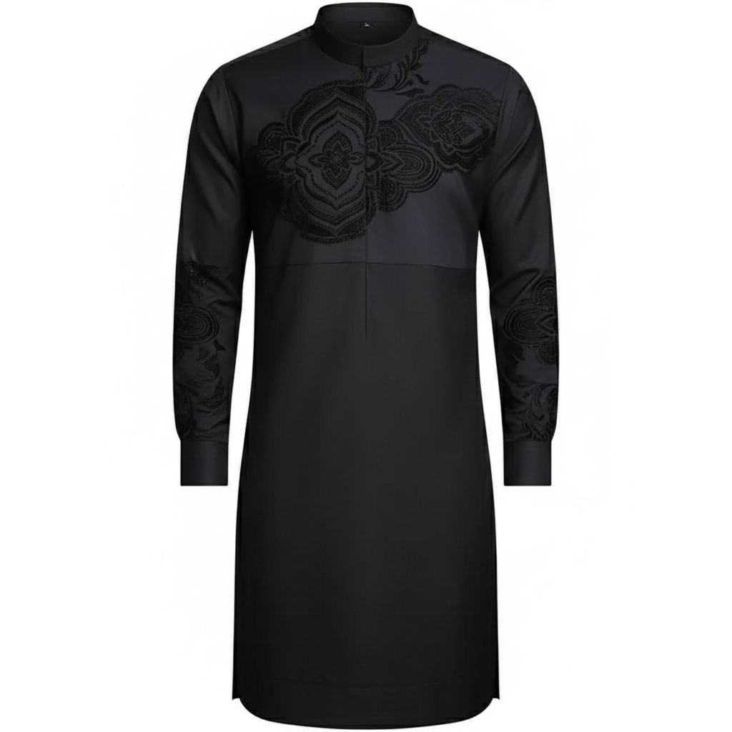 Black African Indo Cotton Lapel Shirt