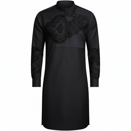 Black African Indo Cotton Lapel Shirt
