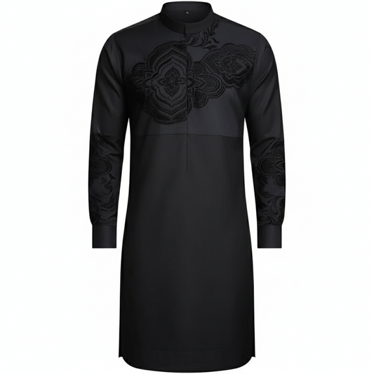 Black African Indo Cotton Lapel Shirt