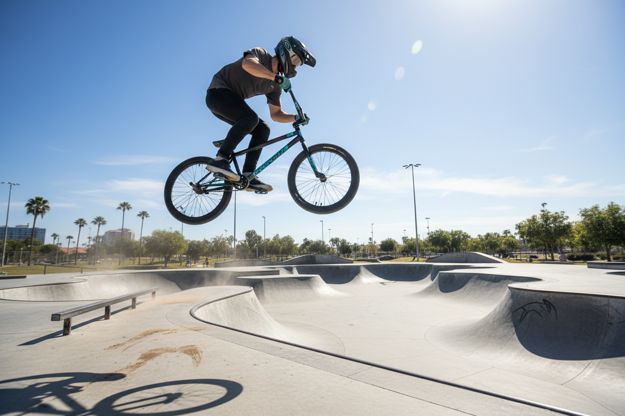 a bmx bike at a skatepark