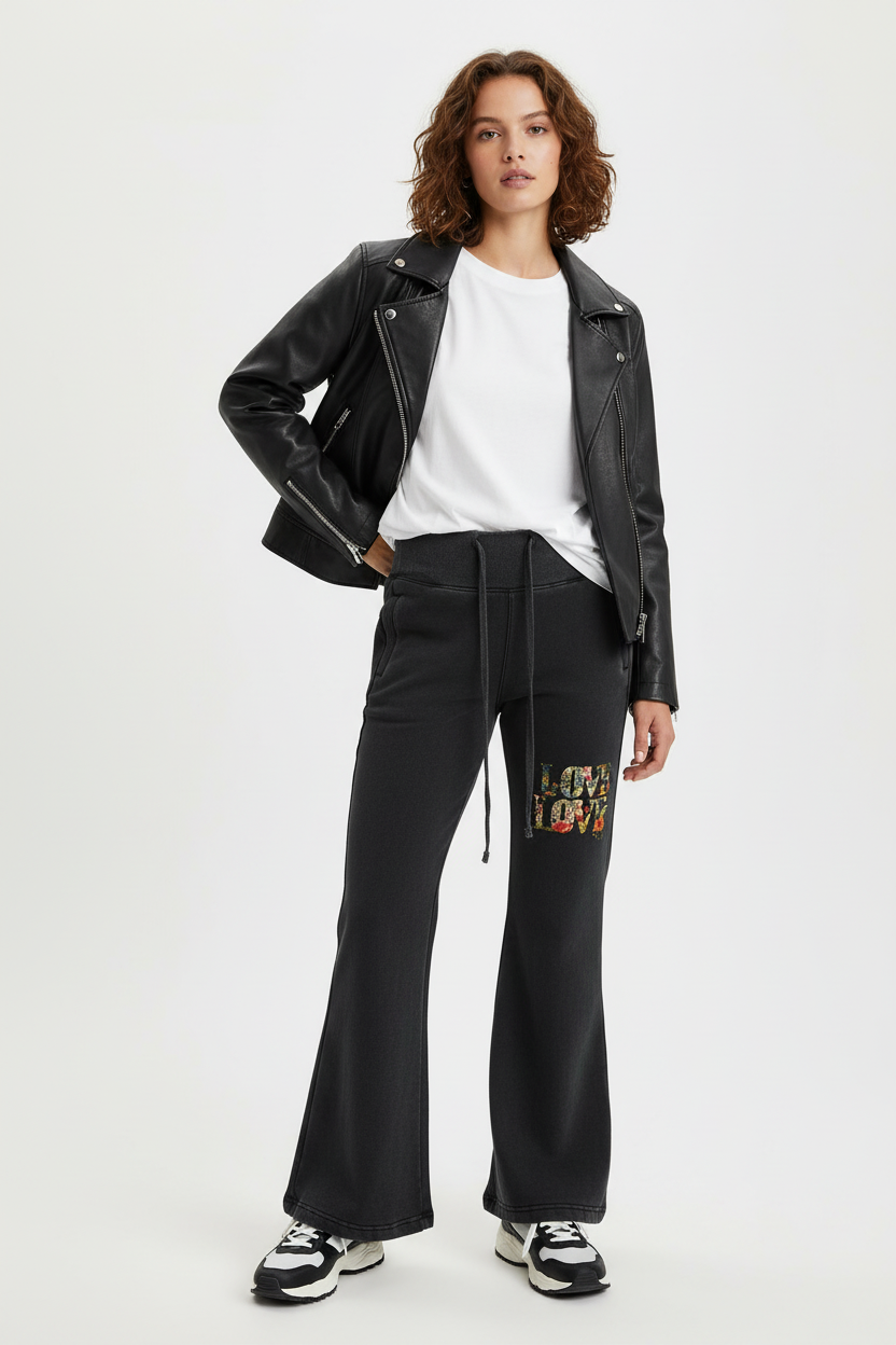 Vintage Washed Flared Fleece Pants