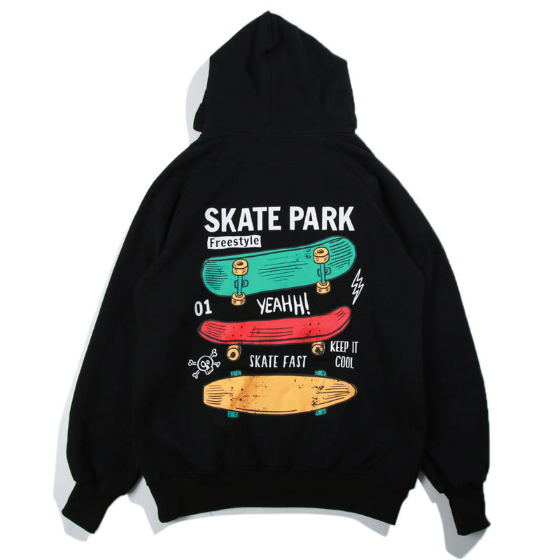 Skate Park Cartoon Print Oversized Hoodie for Couples