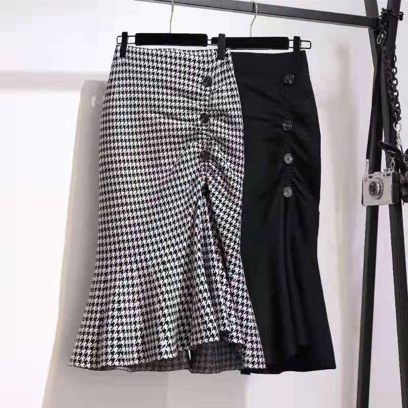 Women's Mid-length Western Style Slimming Split  Tartan Skirt