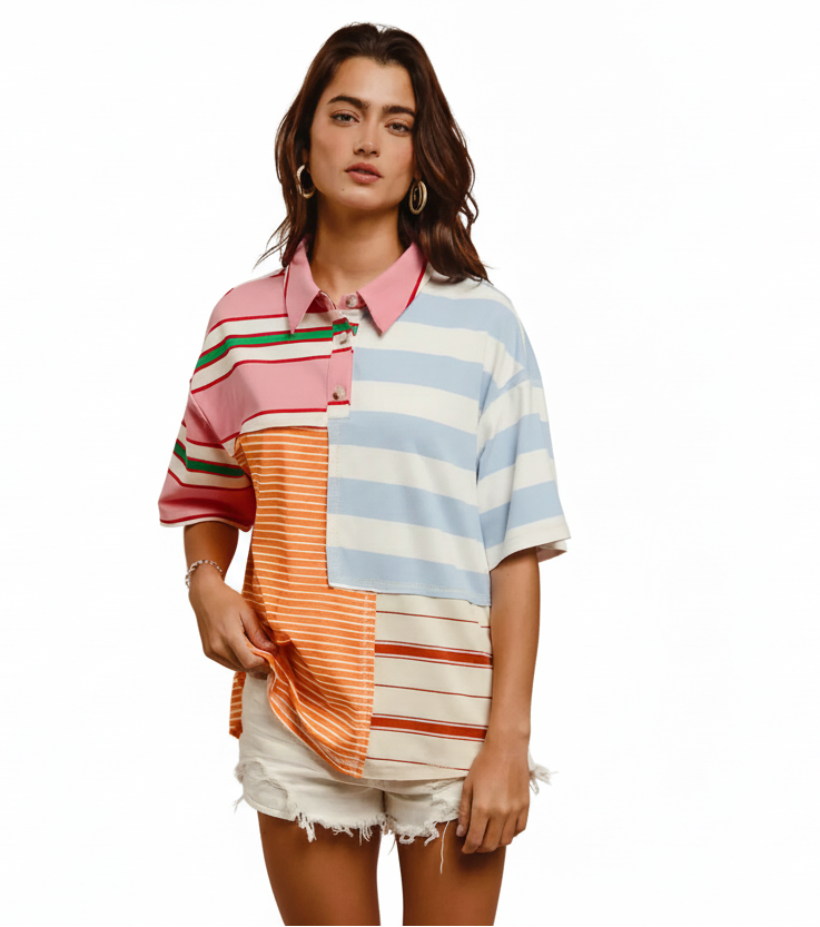 BiBi Mix And Match Stripe Color Block Shirt