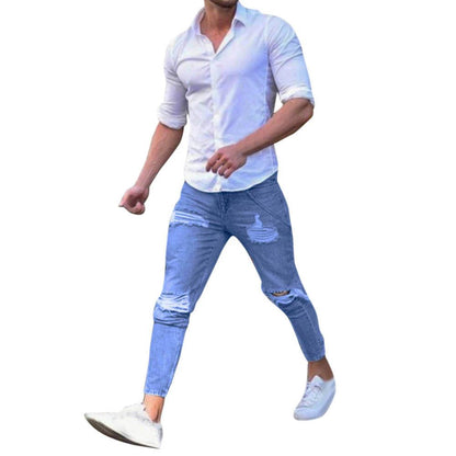 Men's Slim Fit Light Wash Ripped Jeans