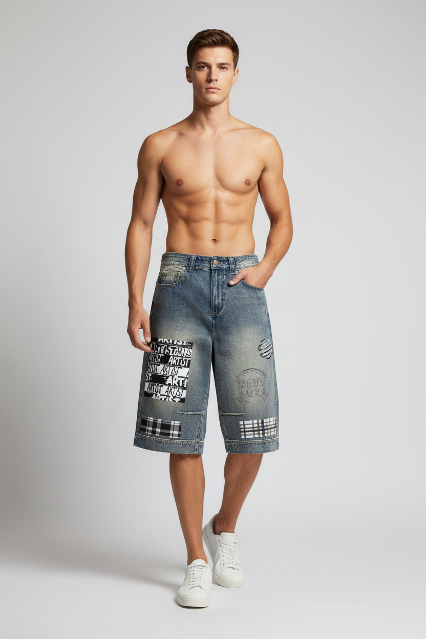 Vintage Wash Baggy Denim Shorts