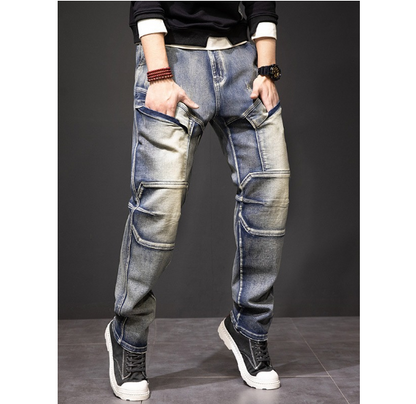 Men's Distressed Yellow Multi Pocket Work Jeans