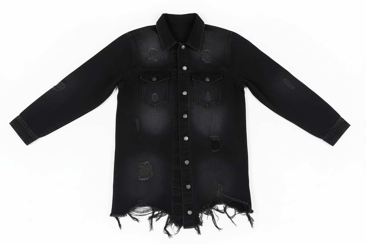 American Bazi Distressed Frayed Hem Denim Jacket