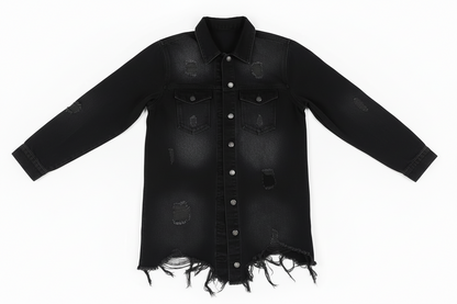 American Bazi Distressed Frayed Hem Denim Jacket