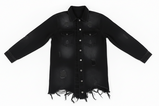 American Bazi Distressed Frayed Hem Denim Jacket