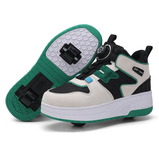 Mesh-Panel Dual-wheel Walking Shoes For Kids
