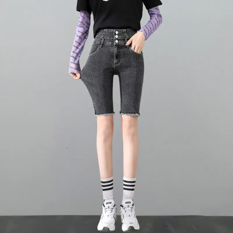 High-Waisted Skinny Black Pencil Jeans