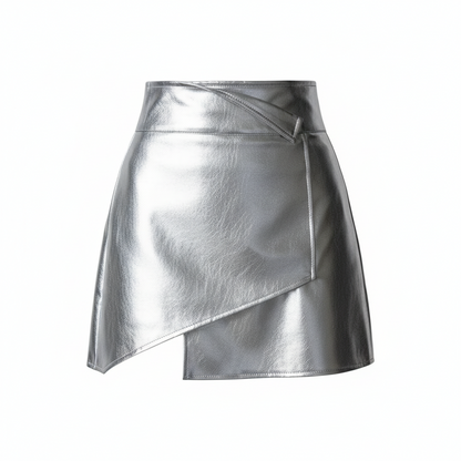 Chic Black Asymmetrical Leather Skirt