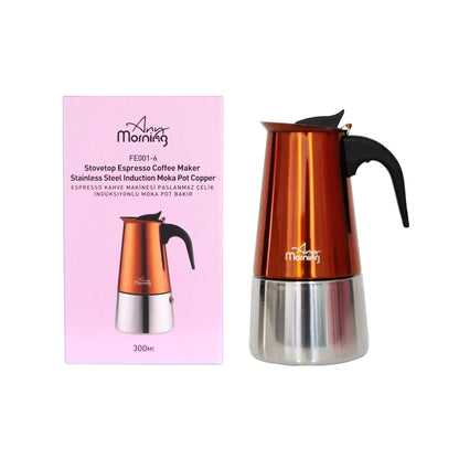 Classic Brew Stainless Steel Moka Pot, 300 ml - Induction-Compatible Copper