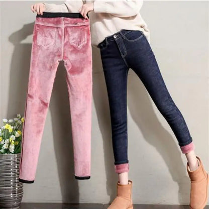 Women's Black Warm Cotton Slim Fit Pants