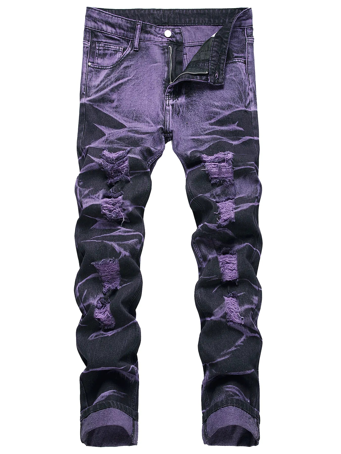 Purple & Black Ripped Denim Pants