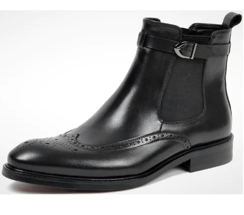 Men's High-Top Leather Boots with Snakeskin Embossing