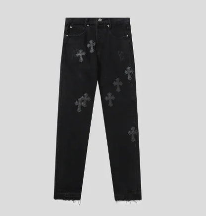 Retro Cross Rhinestone Black Jeans