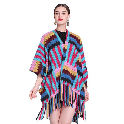Bohemian Plaid Fringe Shawl - Seasonal