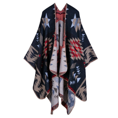 Plaid Scarf Shawl for Women - Thick Ethnic Cape