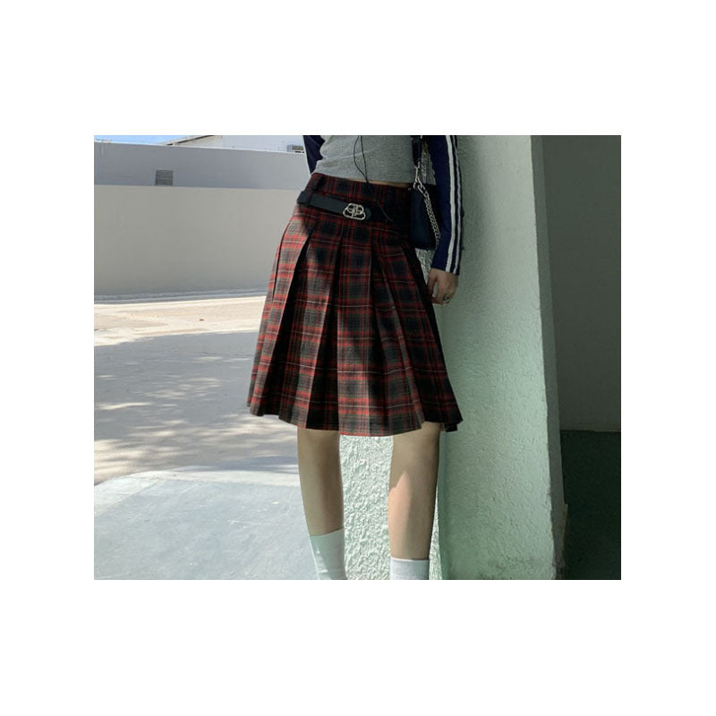 Women's High Waist Plaid Skirt