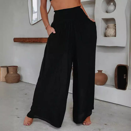 Cotton Wide-leg Pants Loose And Elastic Pocket Casual Pants