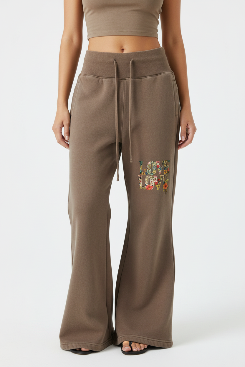 Vintage Washed Flared Fleece Pants