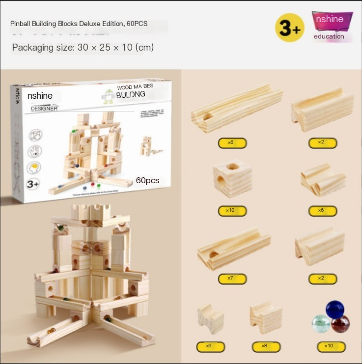 Wooden Marble Run Building Blocks for Kids 3-8 Years