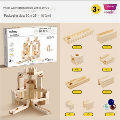 Wooden Marble Run Building Blocks for Kids 3-8 Years